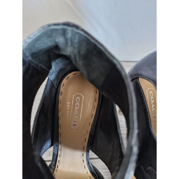 Coach Black Leather Ankle Buckle Strap Cutout Peep Toe Stiletto 4" Heels Sz 8.5B - Picture 6 of 10